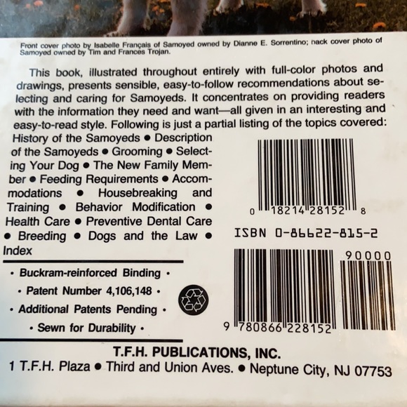 🛍 SAMOYEDS Vintage 1990 Pet Dog Puppy Care Book by Joyce Reynaud • Samoyed - Picture 5 of 11